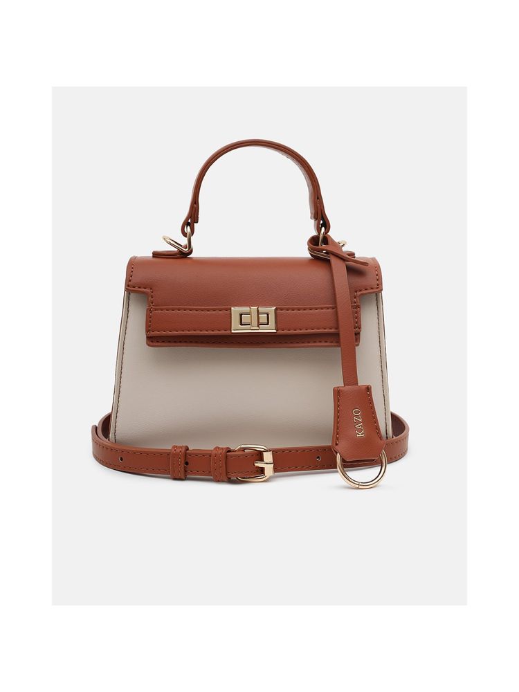 Kazo Ava Brown and Off White Sling Bag (S)-image-20