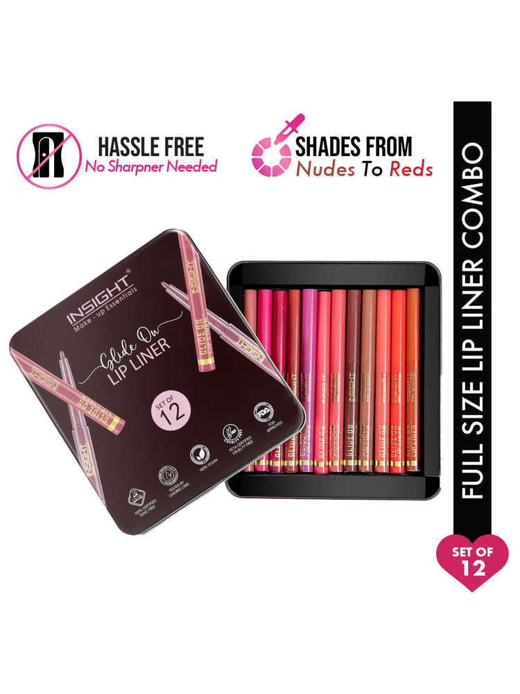 Insight Cosmetics Glide On Lip Liner, Intense Pigment, Long Wear Matte Lip Formula - Set Of 12