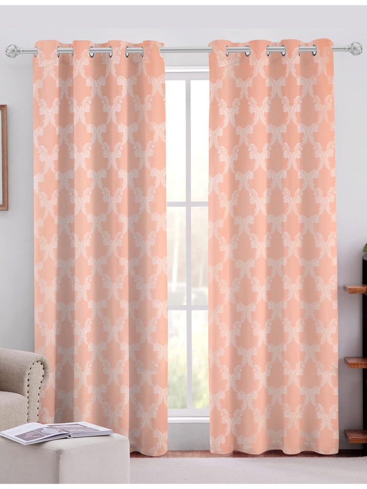 Sivya by Home Peach Cotton Jacquard Grommet Curtains (Pack of 2)-image-4