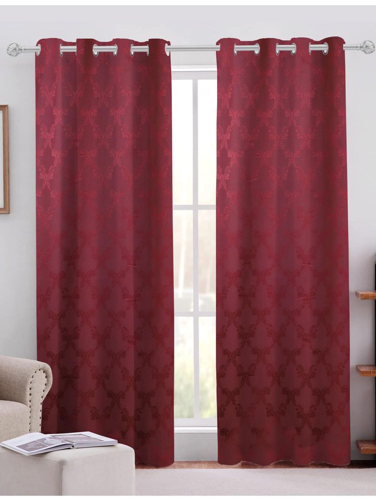 Sivya by Home Burgundy Cotton Floral Grommet Curtains (Pack of 2)-image-46
