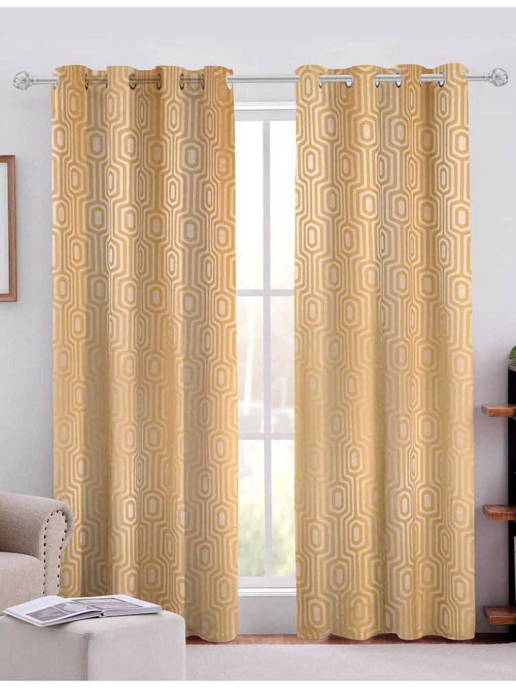 Sivya by Home Mustard Cotton Geometric Grommet Curtains (Pack of 2)-image-23