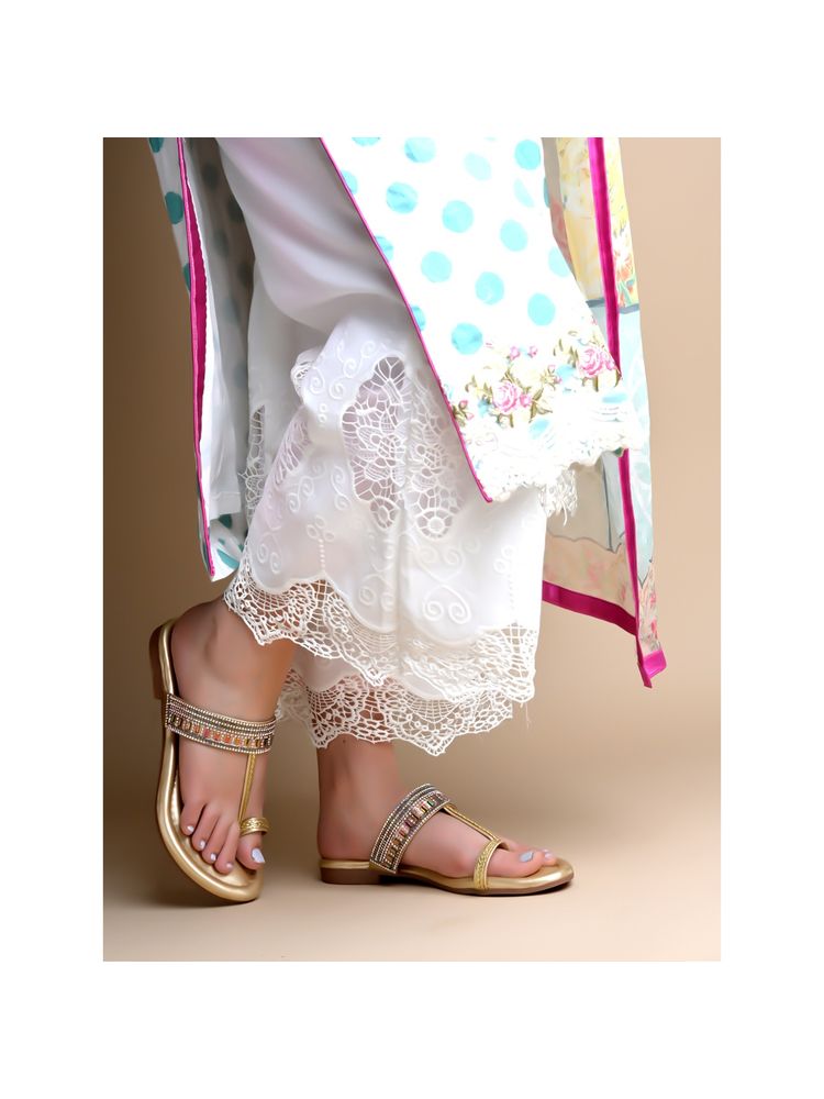 Shoetopia Chic Comfort Golden Kolhapuri Flats for Women