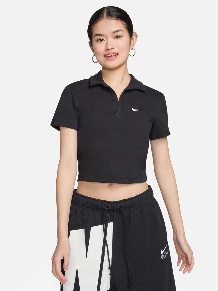 Nike Black Sportswear Nsw Essntl Crp Women Black Polo T-Shirt-image-4