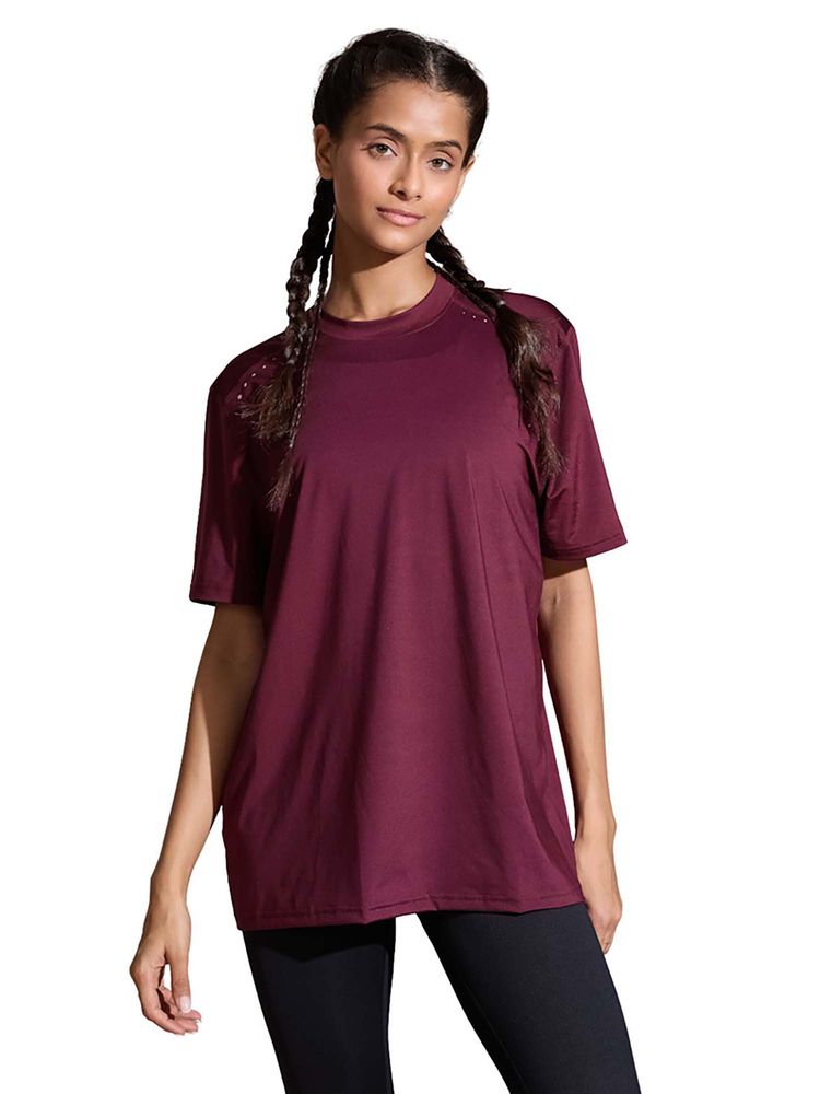 Silvertraq Women Burgundy Traq Dry Oversized Crew Neck T-Shirt-picture-27