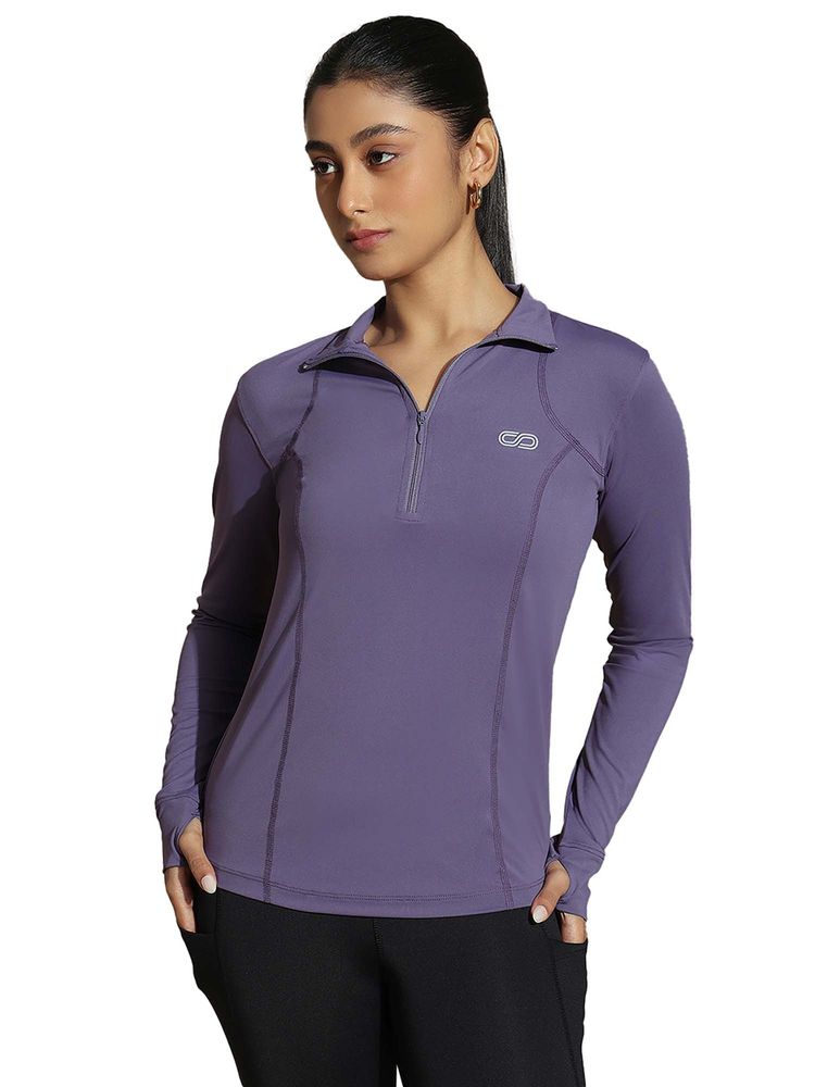 Silvertraq Women Purple Traq Fit Raglan Regular High Neck T-Shirt-image-8