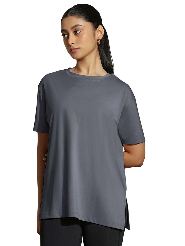 Silvertraq Women Grey Flow Fit Oversized Crew Neck T-Shirt-image-7