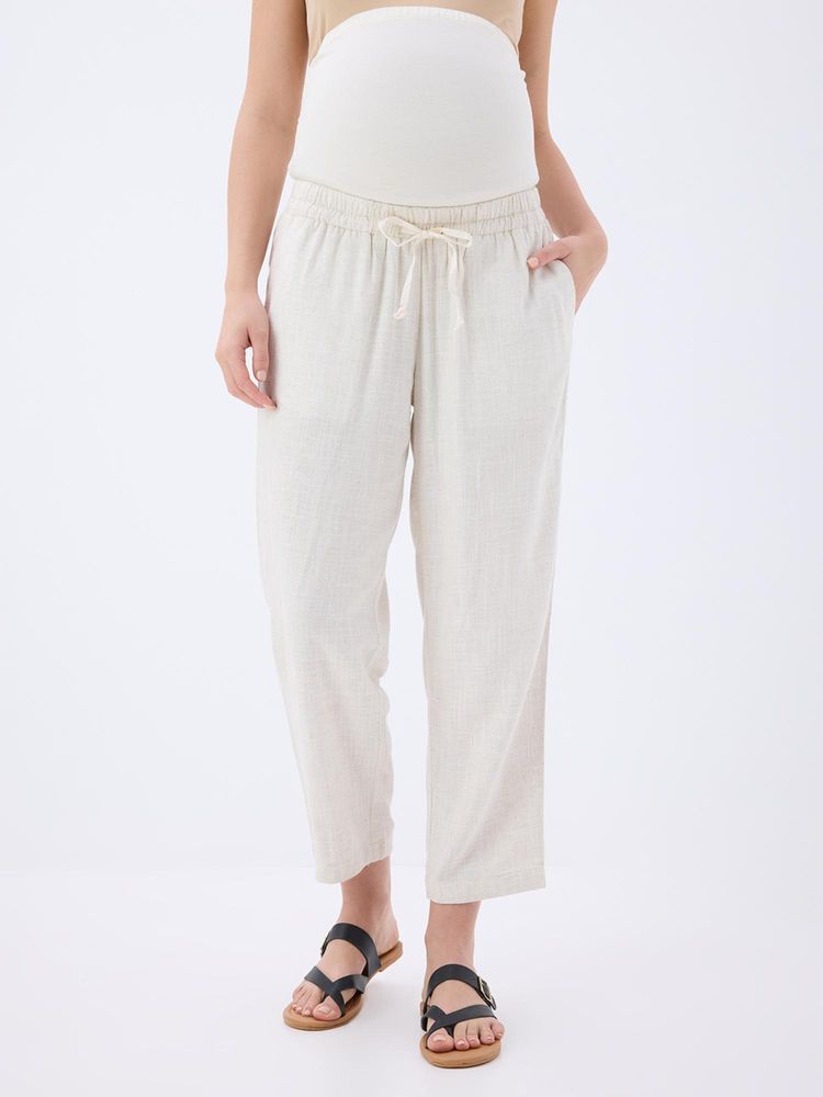 MomToBe Women Relaxed Low Rise Maternity Pleated Linen Pants-image-21