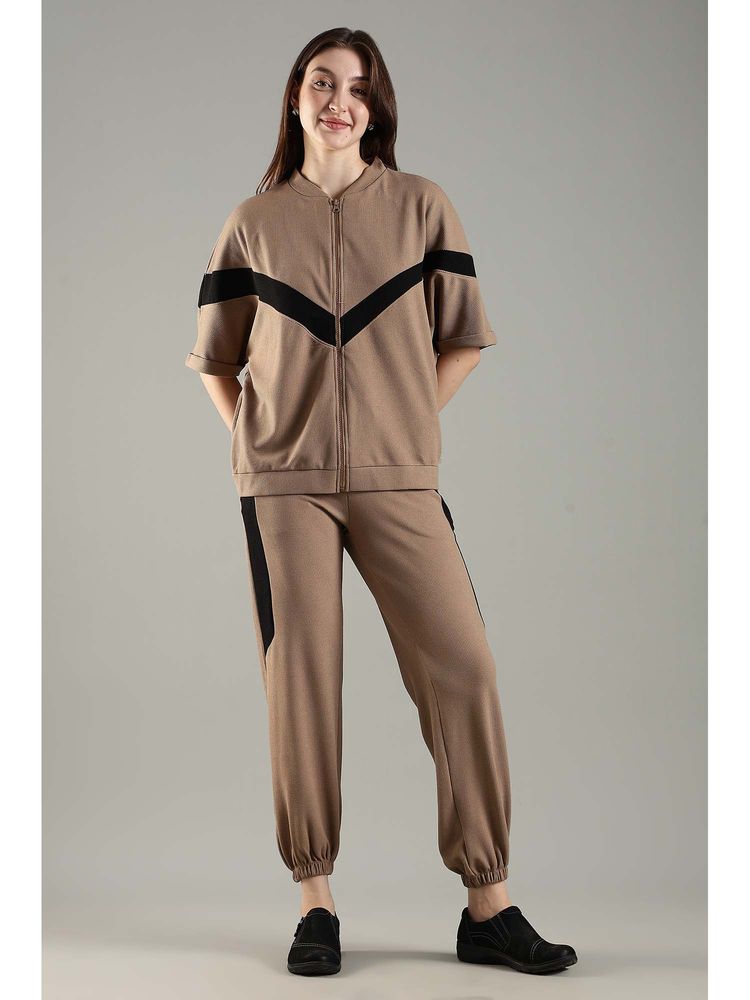 DOMIN8 Brown Women’s V-Neck short sleeve Jacket & Jogger-picture-13