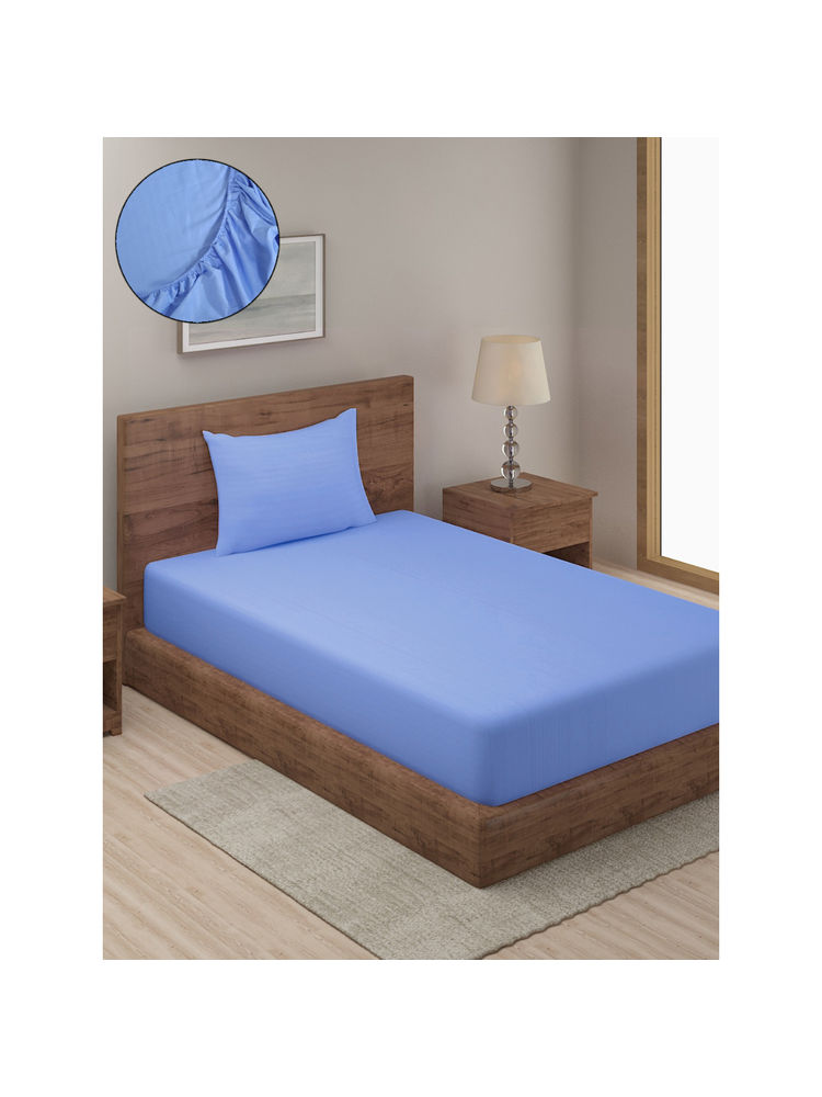 HOSTA HOMES Sky Striped 300 TC Fitted Bedsheet with 1 Pillow Cover (Single)-picture-48