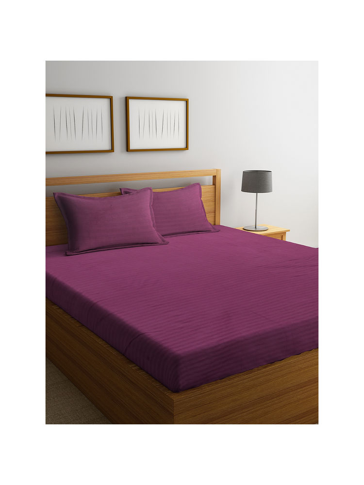 HOSTA HOMES Purple Striped 300 TC Cotton 1 Bedsheet with 2 Pillow Covers (King)-picture-15