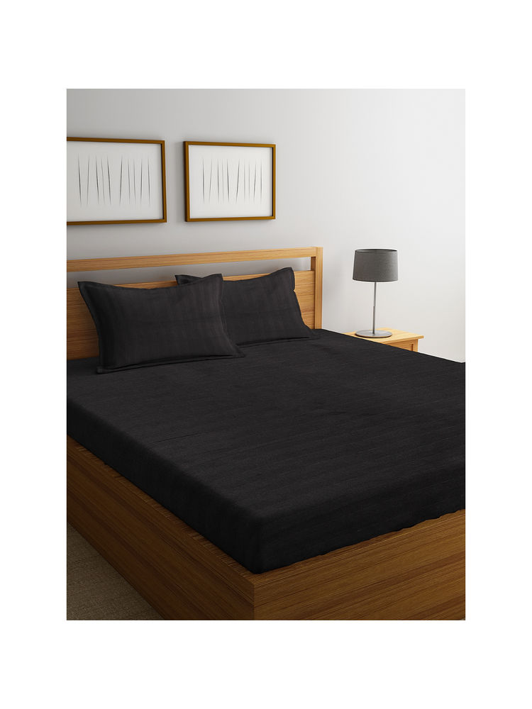 HOSTA HOMES Black Striped 300 TC Cotton 1 Bedsheet with 2 Pillow Covers (King)-picture-11