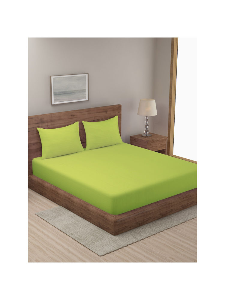 HOSTA HOMES Green Striped 300TC Double Bedsheet With 2 Pillow Covers (King)-picture-5
