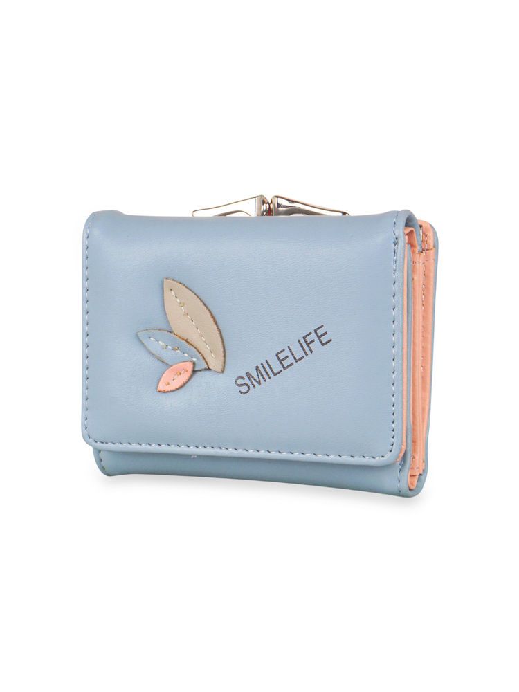 Nfi Essentials Fashion Pu Leather Women'S Mini Clutch Wallet Girls Leaf Bi-Fold Card Holder (Blue)