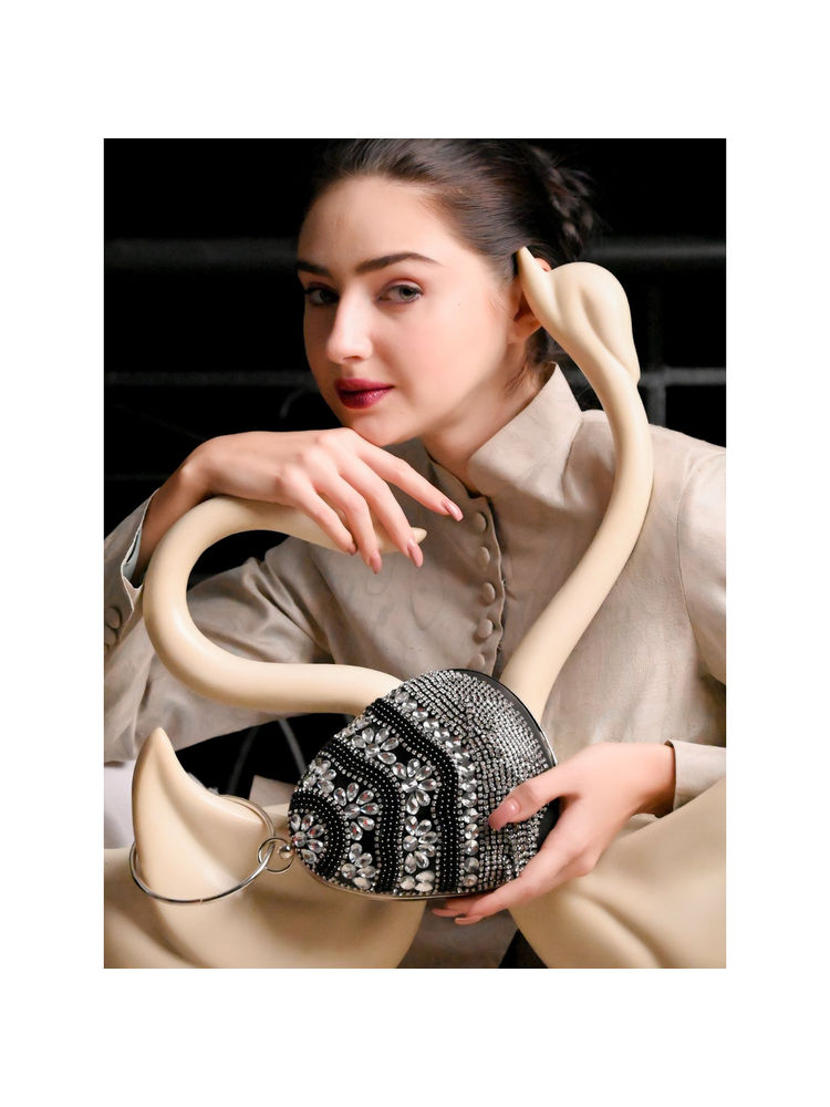 Odette Black Egg Shape Crystal Clutch Bag-picture-24