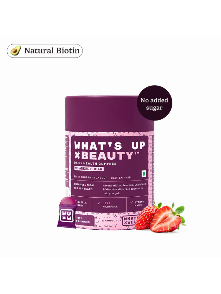 What's Up Wellness Natural Biotin Gummies for Healthy Hair, Skin, Nails & No Added Sugar