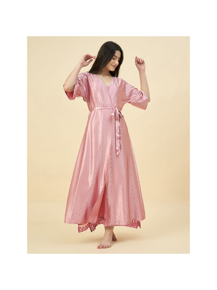 The Kaftan Company Blush Pink Satin Elegance Nightdress with Cover-Up (Set of 2)-picture-12