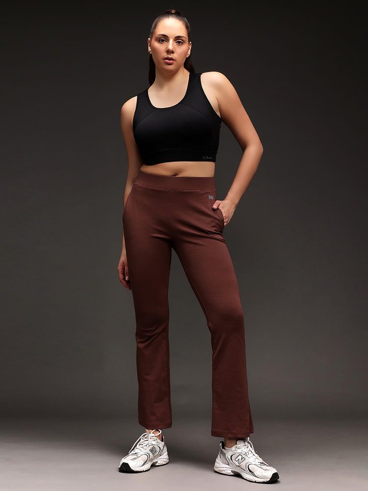 Clovia Women Brown High-Rise Flared Yoga Pants-picture-18
