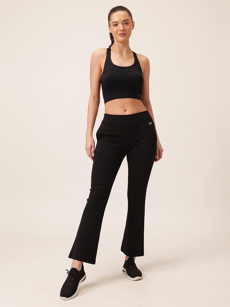 Clovia Women Black High-Rise Flared Yoga Pants-picture-22