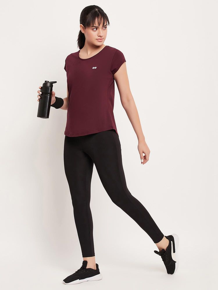 Clovia Maroon Solid Comfort Fit Active T-Shirt-picture-12