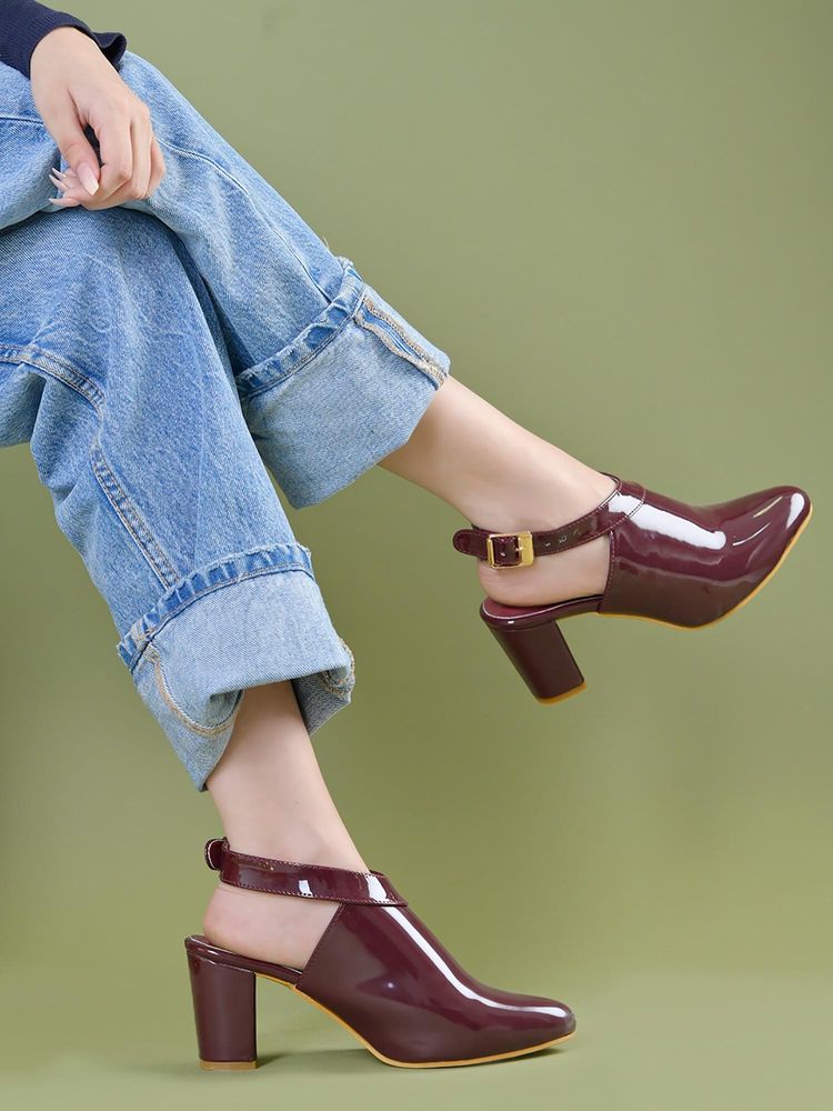Shoetopia Burgundy Block Sandal Heels For Women-image-42