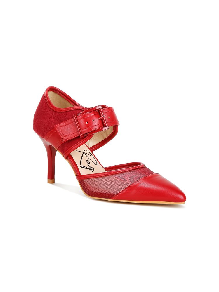 London Rag Buckle Detail Pump Sandals - Red-image-49