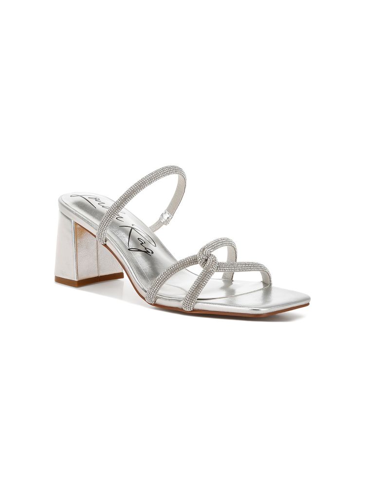 London Rag Rhinestone Block Heel Sandals - Silver-image-37