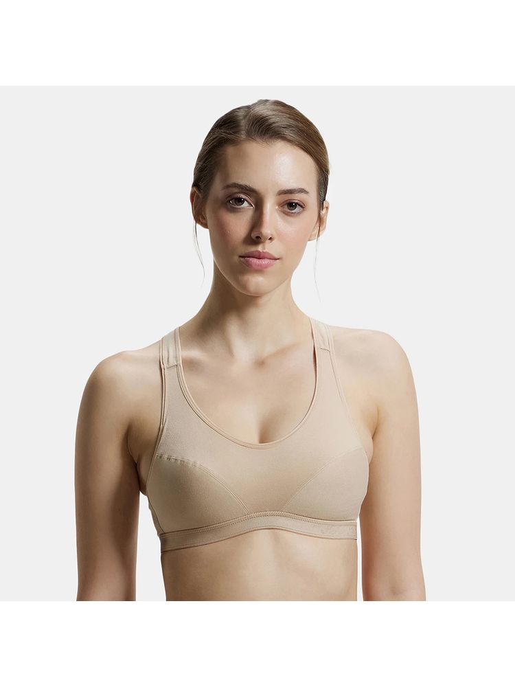 Jockey 1378 Wirefree Padded Cotton Elastane Racer Back Active Bra-Skin-picture-22