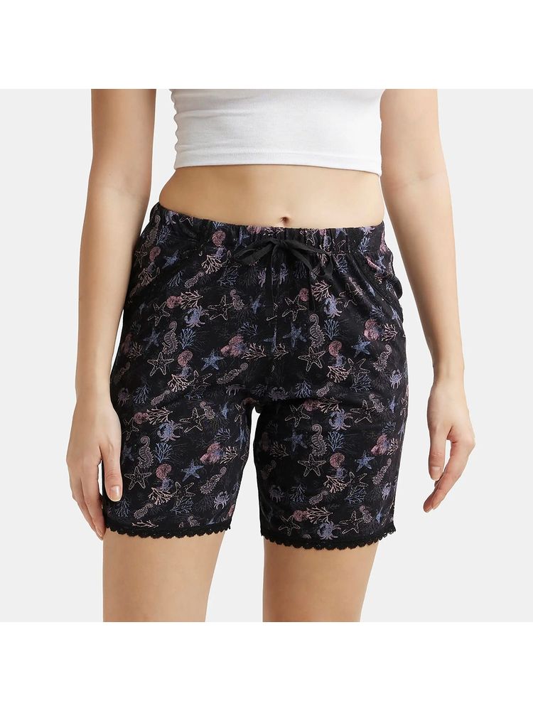 Jockey RX10 Women Micro Modal Cotton Printed Shorts - Black-image-5