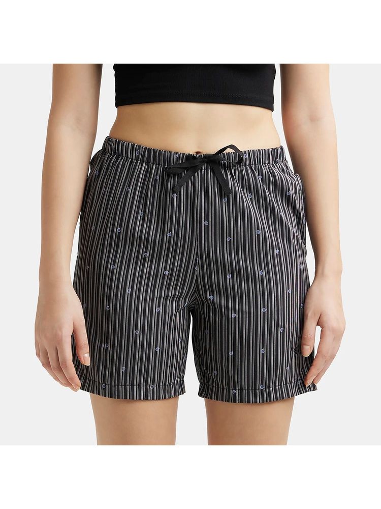 Jockey RX15 Women Super Combed Cotton Striped Shorts - Black-picture-12