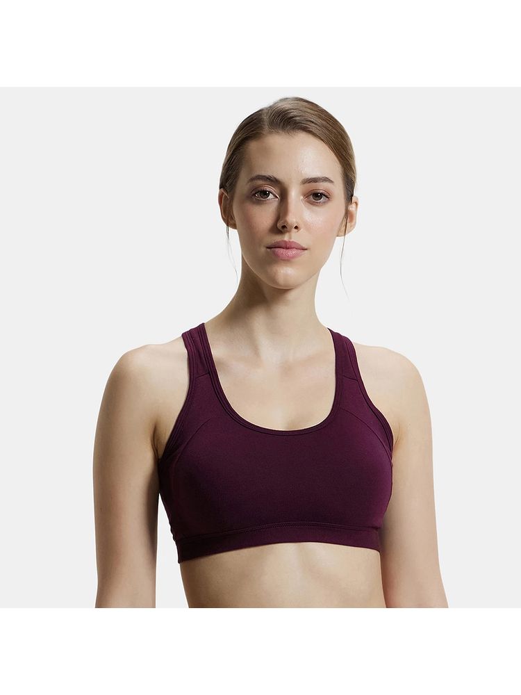Jockey 1380 Wirefree Padded Cotton Elastane Active Bra - Wine Tasting-image-23
