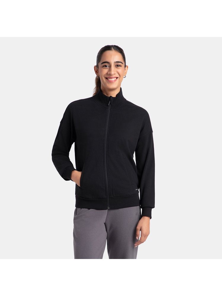 Jockey A111 Women Cotton French Terry Drop Shoulder Jacket - Black-image-30