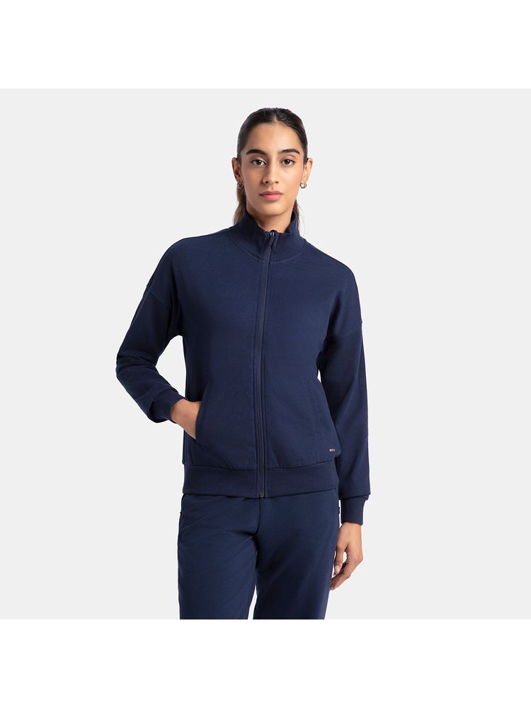 Jockey A111 Women Cotton French Terry Drop Shoulder Jacket - Navy Blazer-picture-26