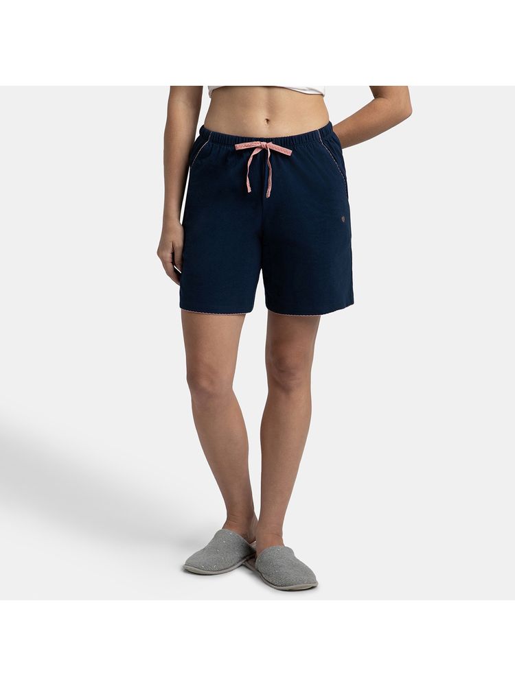 Jockey RX72 Women Super Combed Cotton Relaxed Fit Sleep Shorts - Classic Navy-image-2