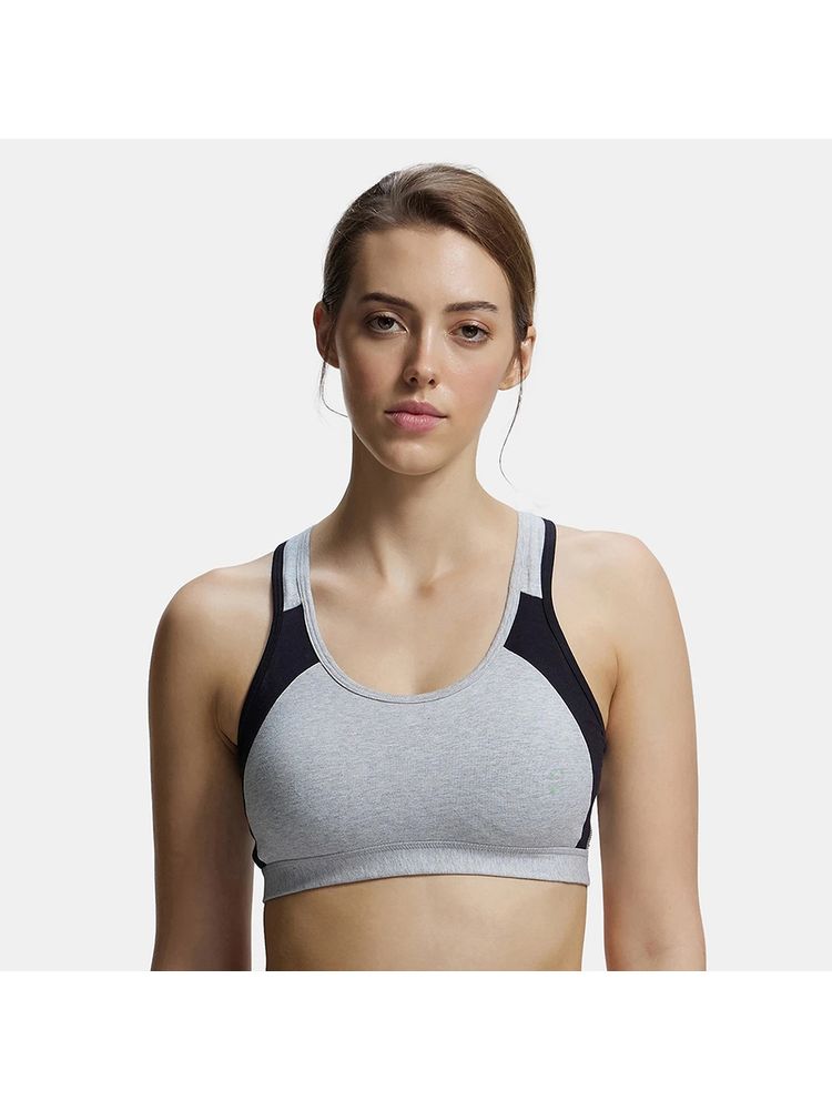 Jockey 1380 Wirefree Padded Cotton Elastane Active Bra - Steel Grey & Black-image-30