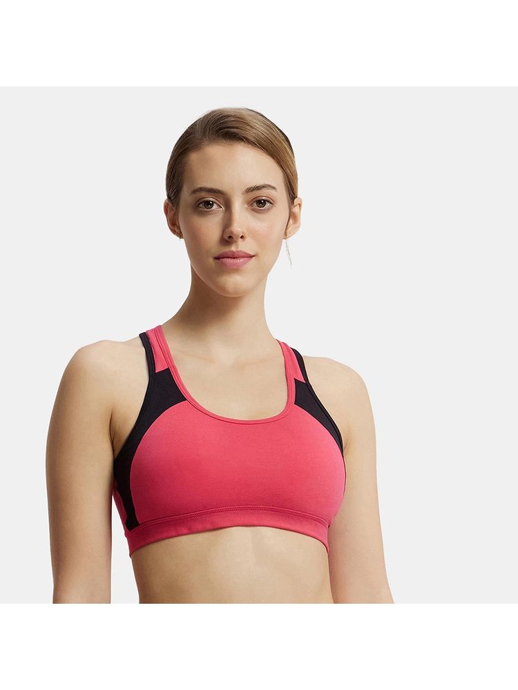 Jockey 1380 Wirefree Padded Cotton Elastane Active Bra - Ruby & Black