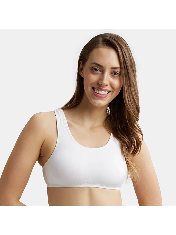 Jockey 1582 Women Super Combed Cotton Elastane Slip On Crop Top - White