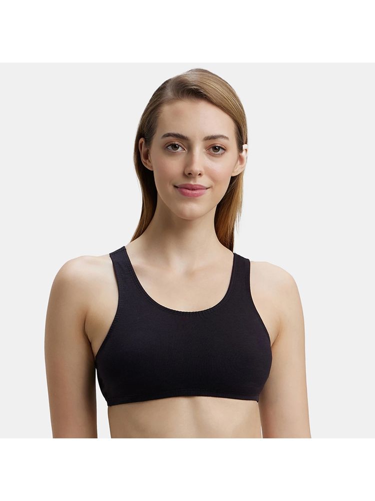 Jockey 1582 Women Super Combed Cotton Elastane Slip On Crop Top - Black