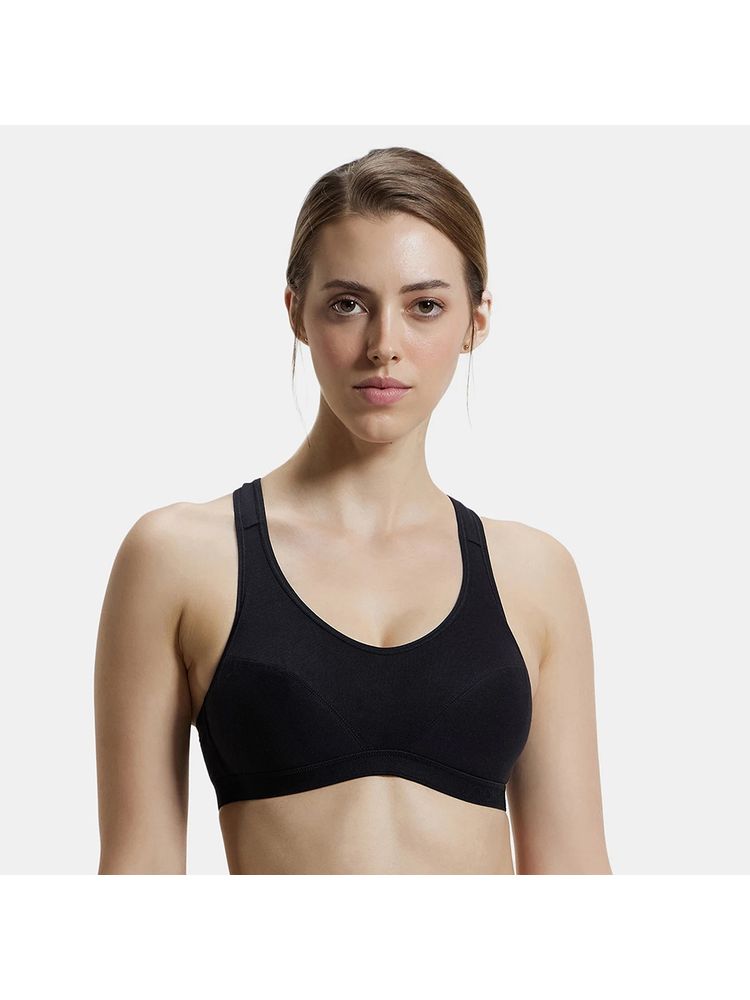 Jockey 1378 Wirefree Padded Cotton Elastane Racer Back Active Bra-Black-picture-25