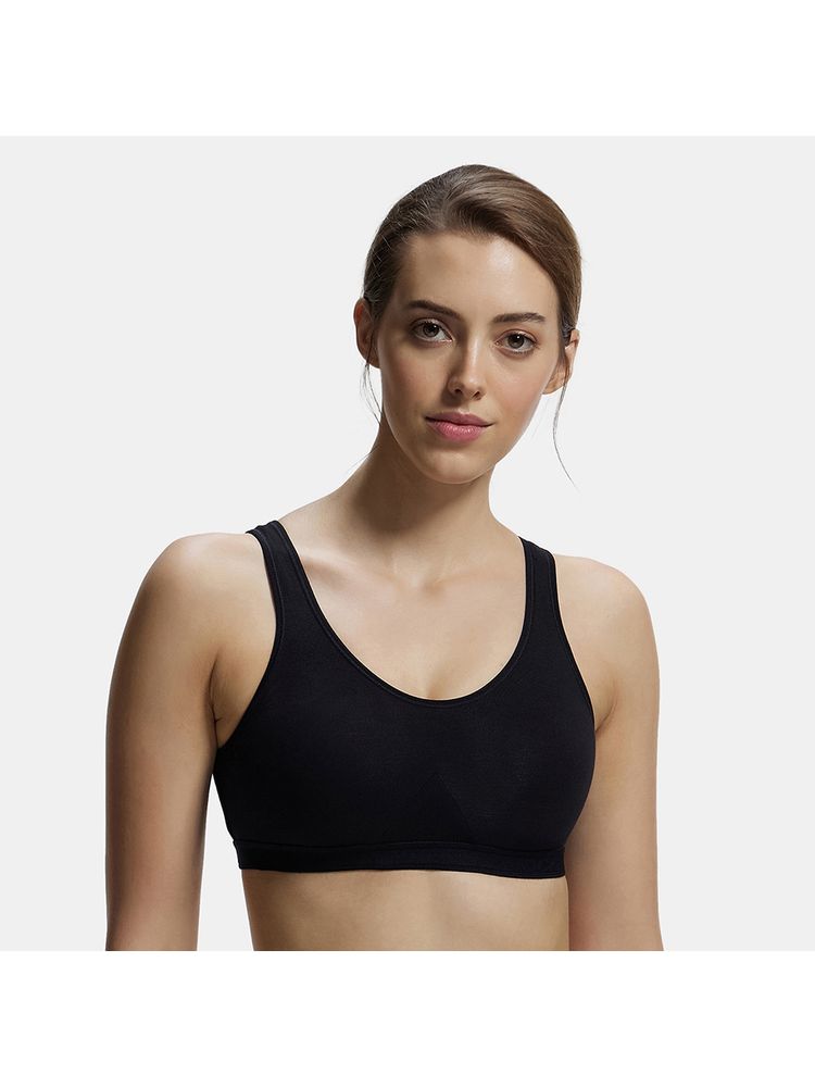 Jockey 1376 Wirefree Non Padded Cotton Elastane Active Bra - Black