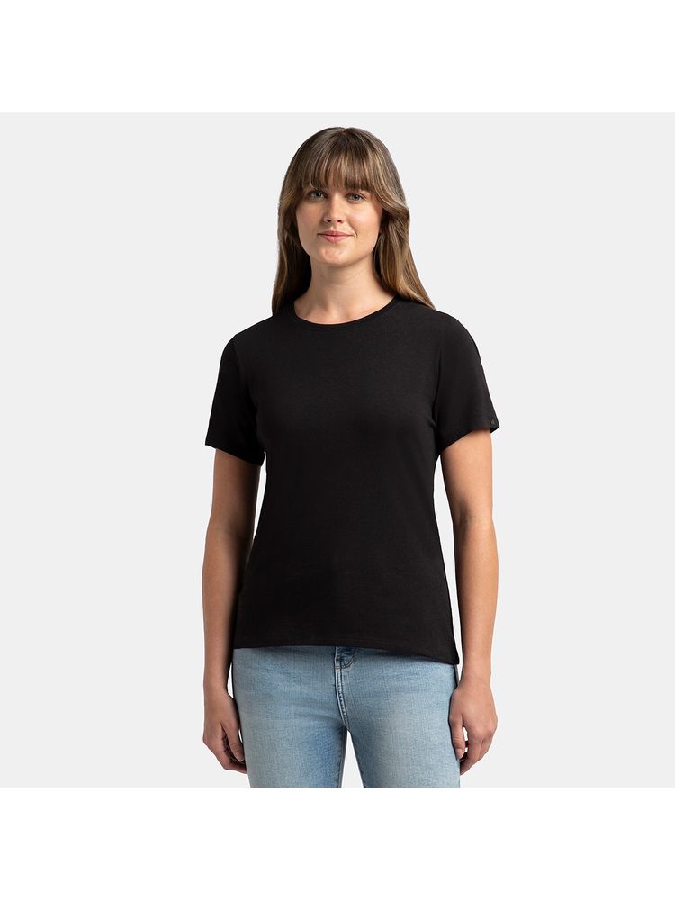 Jockey 1515 Women Cotton Elastane Round Neck Half Sleeve T-Shirt - Black