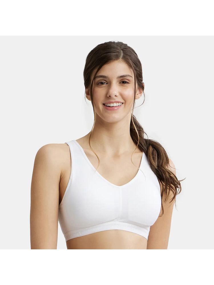 Jockey ES13 Wirefree NonPadded Cotton Elastane Full Coverage Plus Size Bra - White