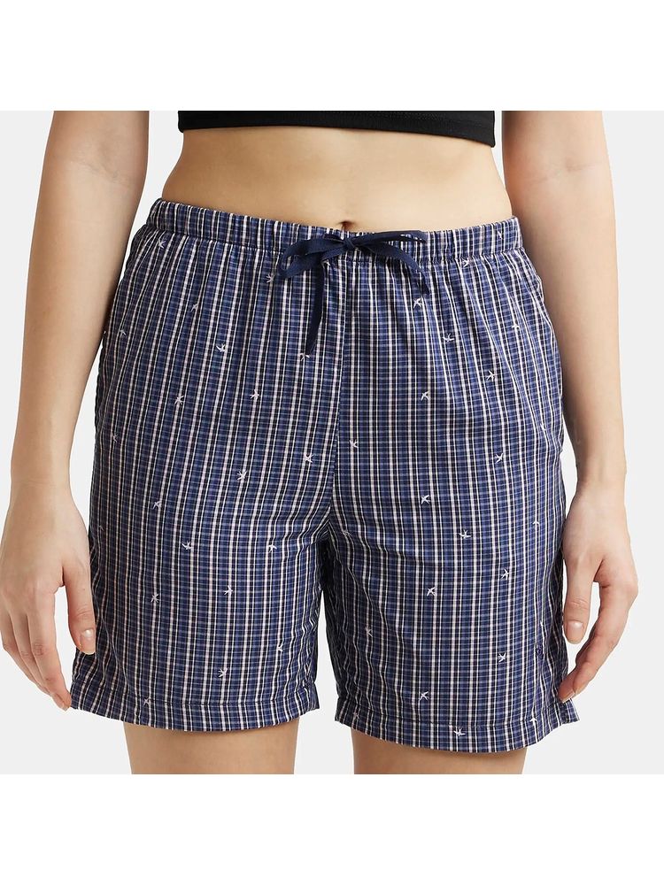 Jockey RX15 Women Super Combed Cotton Striped Shorts - Classic Navy Assorted Checks-picture-13