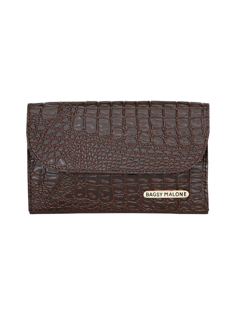 Bagsy Malone Stylish Crocodile Print Clutch - Brown