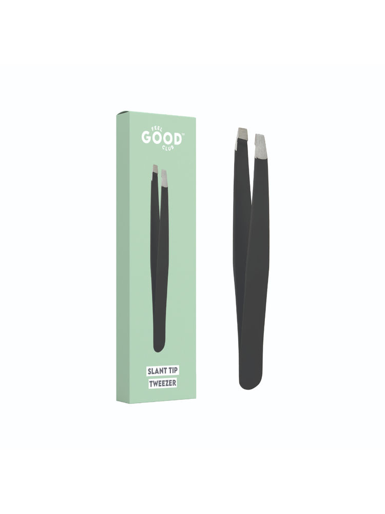 Feel Good Club Slant Tip Tweezer - Premium Plucker Tool For Eyebrows And Unwanted Facial Hair
