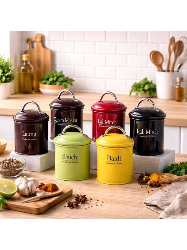 Voncasa Multi-Color Metal Spice Jars (Pack Of 6)-picture-10