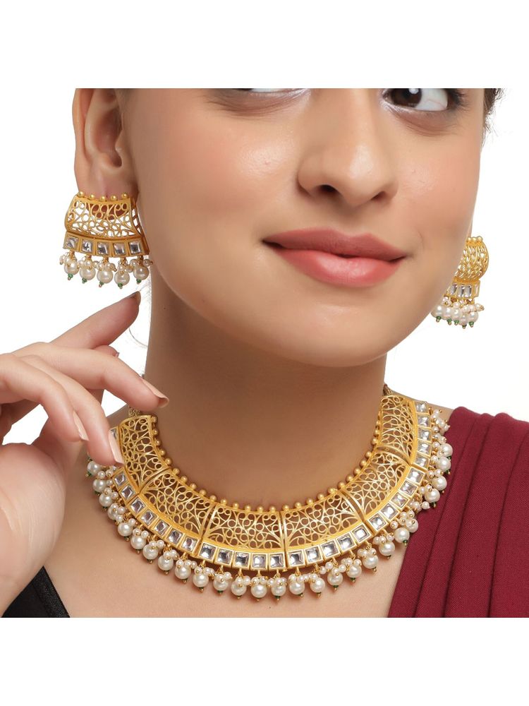 SHOSHAA Off White Handcrafted Ethnic Necklace and Earrings-image-38