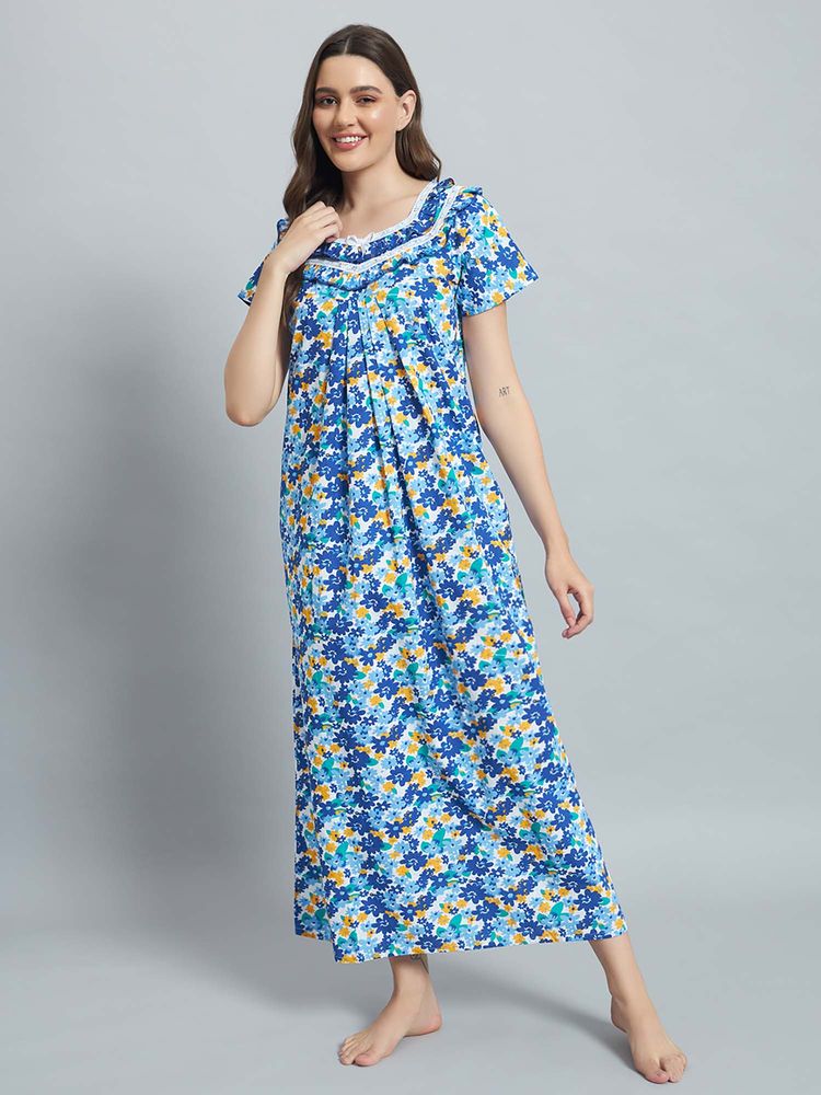 SEPHANI Women Cotton Nightdress Blue-image-37