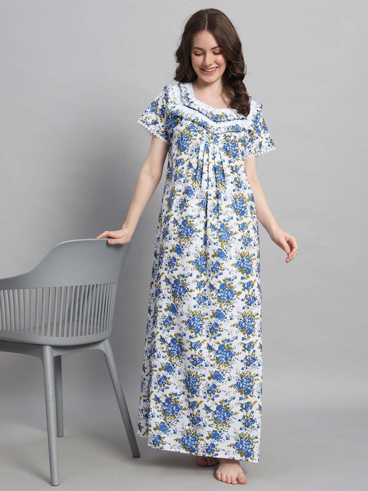 SEPHANI Women Cotton Nightdress Blue-image-36
