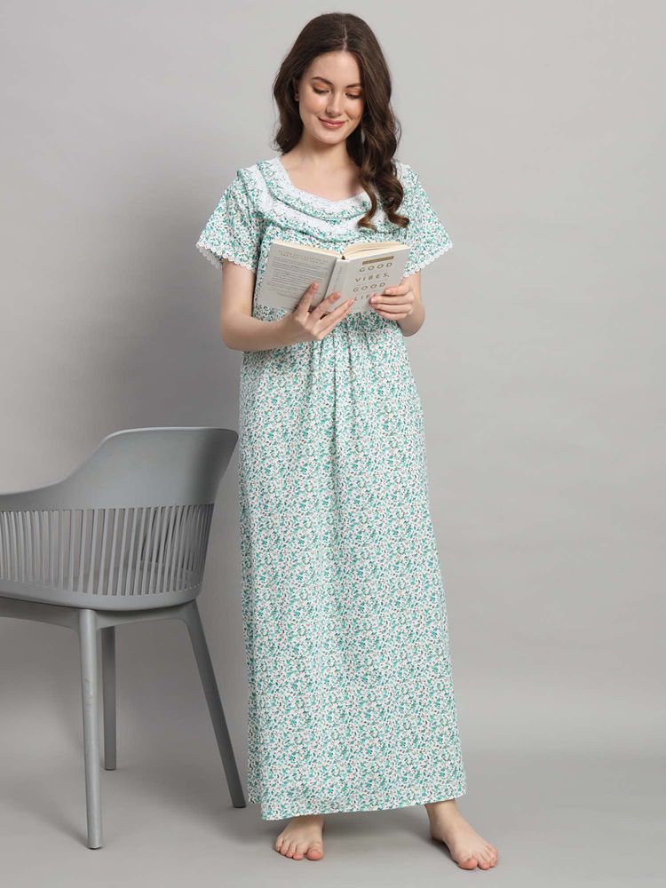 SEPHANI Women Cotton Nightdress Green-image-8