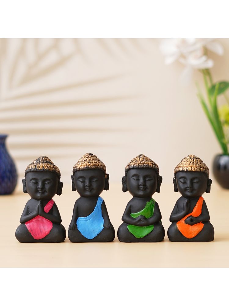 eCraftIndia Set Of 4 Pink, Blue, Green, Orange Polyresin Handcrafted Little Monk Buddha Statues-picture-24